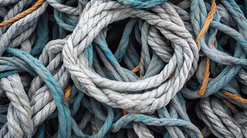 Colorful textured ropes in artful display photo