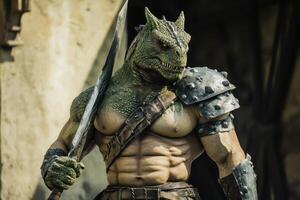 Lizard warrior in ancient fantasy photo