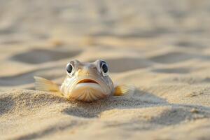 Fish resting on sandy beach during bright sunlight photo