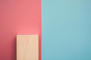 Vibrant colored wall with wooden block display photo
