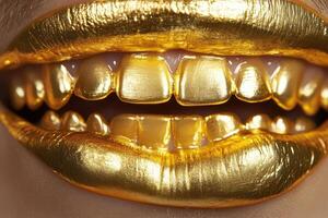 Bold golden lips create striking visual impact photo