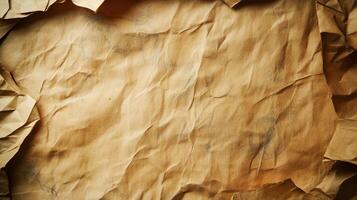 Crumpled brown paper texture with unique patterns photo