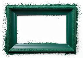 Dark green pigment powder frame border isolated on white background. High definition template with copy space. photo