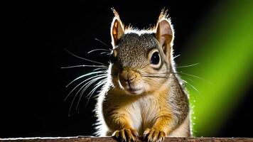 Squirrel curiously looking at the viewer in high definition cinematic wildlife closeup photography photo