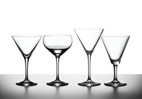 Group of empty martini glass isolated on white background in high definition photo