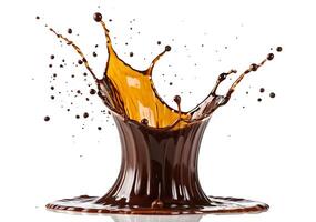 Chocolate splash isolated on white background in ultra high definition motion food photography with copy space photo