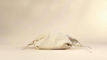 Close up of a linen drawstring pouch on a neutral background offering a simple look photo