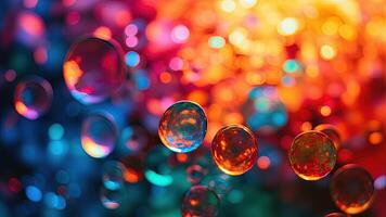 Abstract macro shot captures colorful refraction and vibrant bokeh effect in circular forms photo