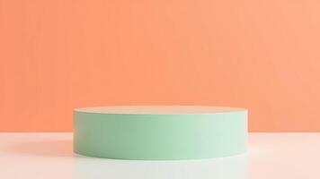 Modern minimalist cylinder display platform with pastel colors on a white surface for product showcase photo