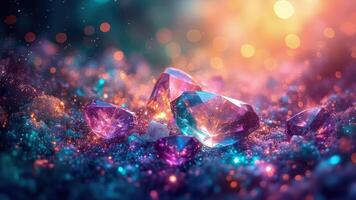 Sparkling gemstones in an artistic composition of vibrant colors and mysterious bokeh effects photo