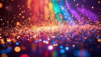 Colorful bokeh abstract background with sparkling particles and rainbow light effects photo