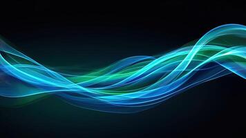 Abstract blue and green wavy lines on a dark background for creative design projects photo