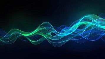 Abstract flowing lines in vibrant blue and green colors forming elegant dynamic waves photo
