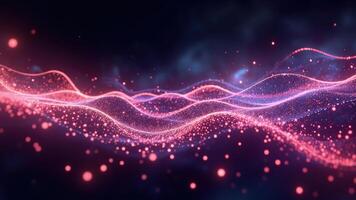 Abstract illustration of flowing lines with glowing particles in a digital futuristic style photo