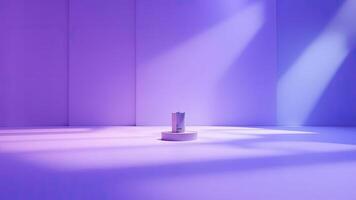 Minimalist product display on a purple illuminated stage showcasing modern presentation aesthetics photo