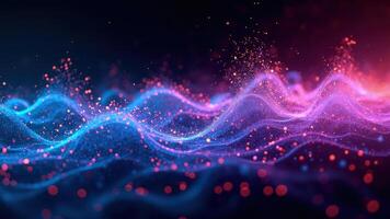 Abstract digital visualization of flowing energy particles in vibrant blue and purple colors photo