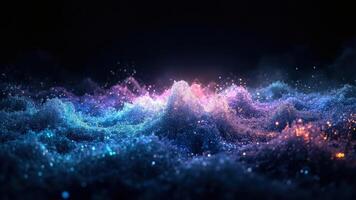 Abstract nebula formation with swirling blue and purple hues and sparkling light particles photo