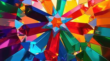 Abstract colorful geometric star burst design with reflective surfaces and vibrant hues for creative visuals photo