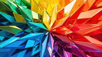 A stunning abstract composition featuring vibrant, iridescent gemstone facets arranged in a radial pattern representing a burst of color photo