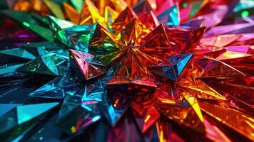 Vibrant and colorful abstract geometric crystal structure representing modern design and artistic creativity with reflective surfaces photo