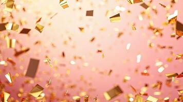 Festive background with falling golden confetti and soft bokeh effect perfect for celebrations and special occasions photo