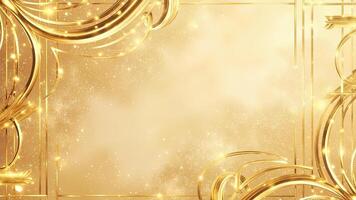 Elegant golden ornamental frame with sparkling particles and abstract design for luxurious backgrounds and wedding invitations photo