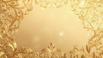 Elegant golden ornamental frame design featuring luxurious floral swirls and sparkling accents against a textured backdrop. photo
