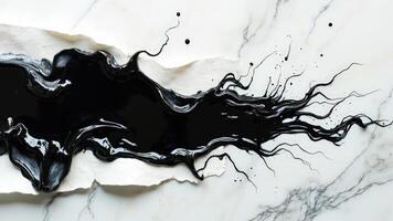 Abstract ink spill on marble with torn paper aesthetic artistic fluid texture concept photo