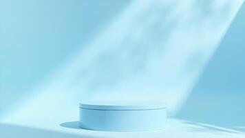 Minimalist blue product display with shadow overlay for presentation and branding concepts photo