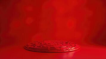 Red manhole cover in a red studio presentation with glossy finish and creative lighting photo