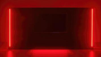 Modern minimalist room interior with red neon light glowing on the walls and floor creating a dramatic ambiance photo