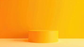 Bright yellow cylinder stage for product display on a clean orange background photo