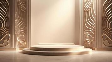 Elegant 3d rendered podium display with luxurious golden decorative elements photo