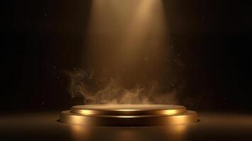 Elegant golden stage illuminated with light and particle effects perfect for product presentation photo