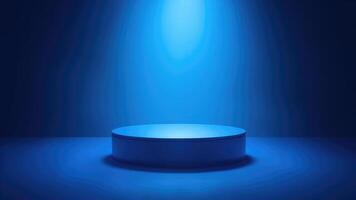 Empty blue product podium illuminated with spotlight for product presentation and promotion photo