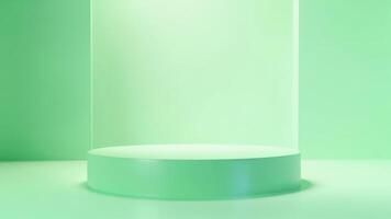 Minimalist 3d rendering of a product display podium stage in a soft green hue photo