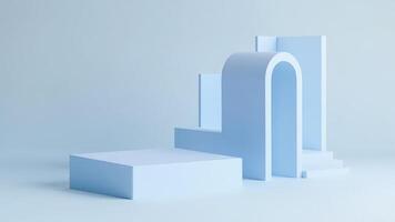 Minimalist blue geometric shapes composition for product display and presentation in studio environment photo