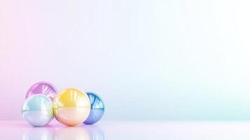 Pastel Spheres Soft Gradient Lighting, High resolution Render, Wide Shot, Reflective Surfaces, Grouped Arrangement, Minimalist Studio, Soft Pastel Hues, Website Banner photo