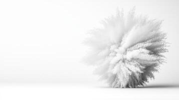 Fluffy white cloud-like sphere on a plain white background. A 3D render of a stylized abstract sculpture photo