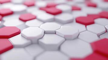 Abstract geometric pattern of interlocking hexagons in white and red photo