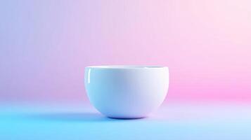 White Ceramic Bowl Minimalist Design Highcquality Studio Lighting Centered Closecup Shot Empty Ready for Product Pastel Background Soft Pink Blue Hues Product Photography photo