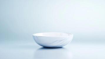 Marble Bowl Minimalist Design Studio Lighting Frontal Centered Shot Clean Lines Empty Vessel Product Display Soft Blue Background Website Product Showcase photo