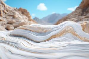 Stunning abstract desert landscape. Layered, flowing rocks under a bright sky photo