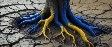 A tree with blue and yellow roots photo