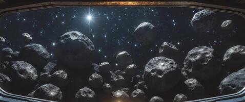 A view of asteroids from inside a space station photo
