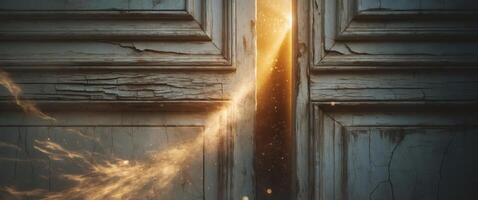 An open door with a light coming out of it photo