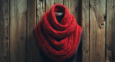 A red knitted scarf on a mannequin photo