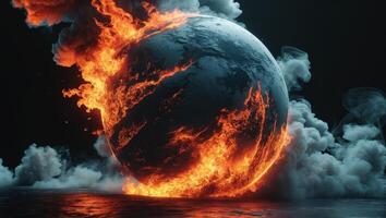 A burning earth with smoke coming out of it photo