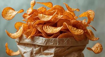 A bag of potato chips falling out of it photo