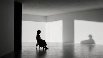 A person sitting in a chair in an empty room photo